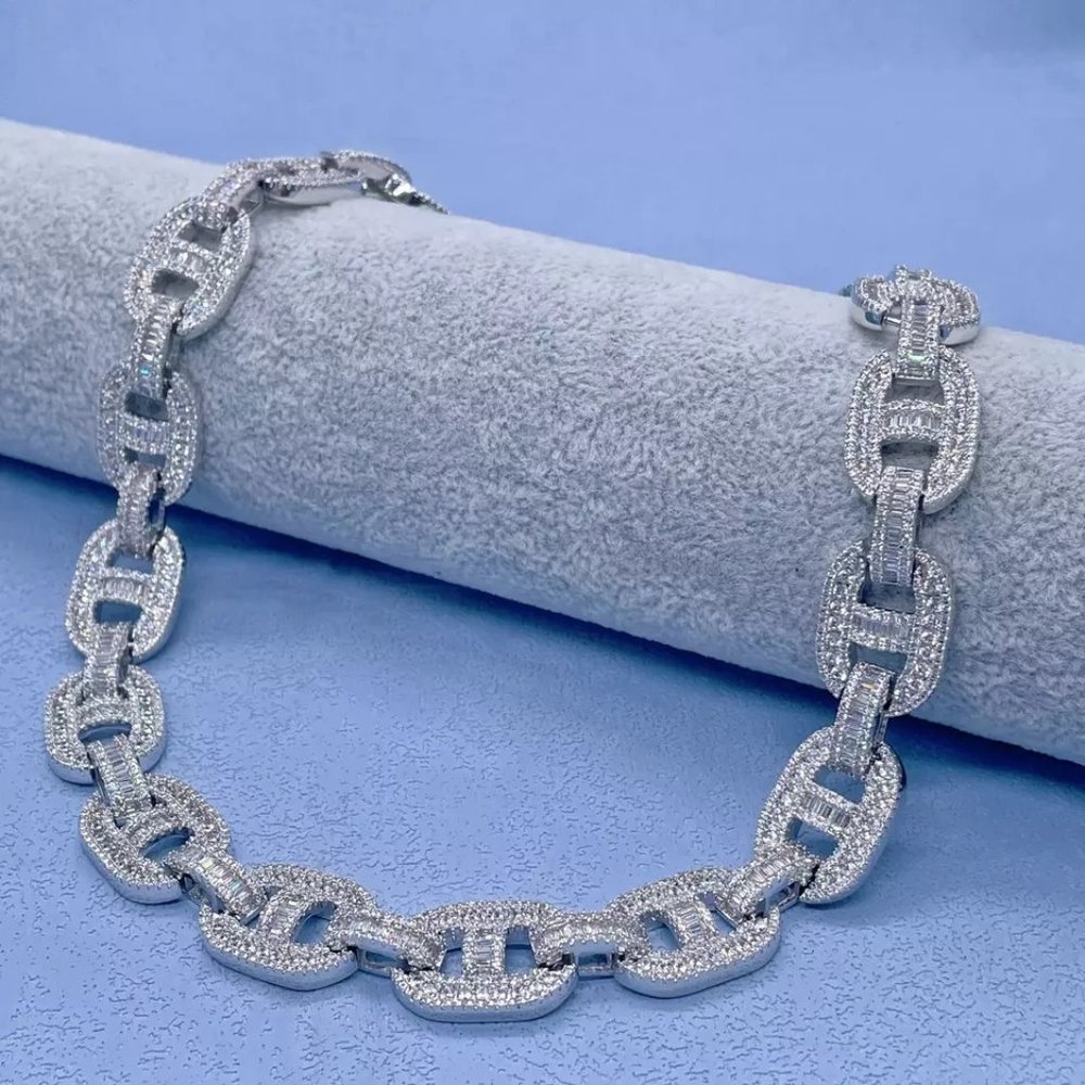 16MM  3A+ CZ Baguette Mariner Diamond Cuban Link Chain